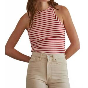 NEW BY TOGETHER ribbed striped tank in red/cream